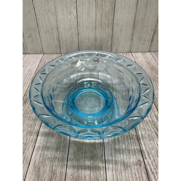 Vintage Early American Pattern Glass Bowl Footed Diamond Quilted Sky Blue 7" DIA - Picture 3 of 8